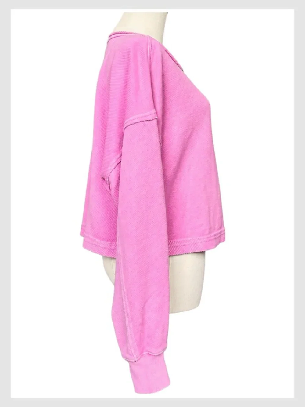 Aerie Beach Party Cropped Sweatshirt Pink Oversized Waffle Knit M
